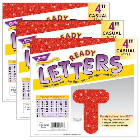 Trend Enterprises Red Sparkle 4 Casual Uppercase Ready Letters, PK213 T1614